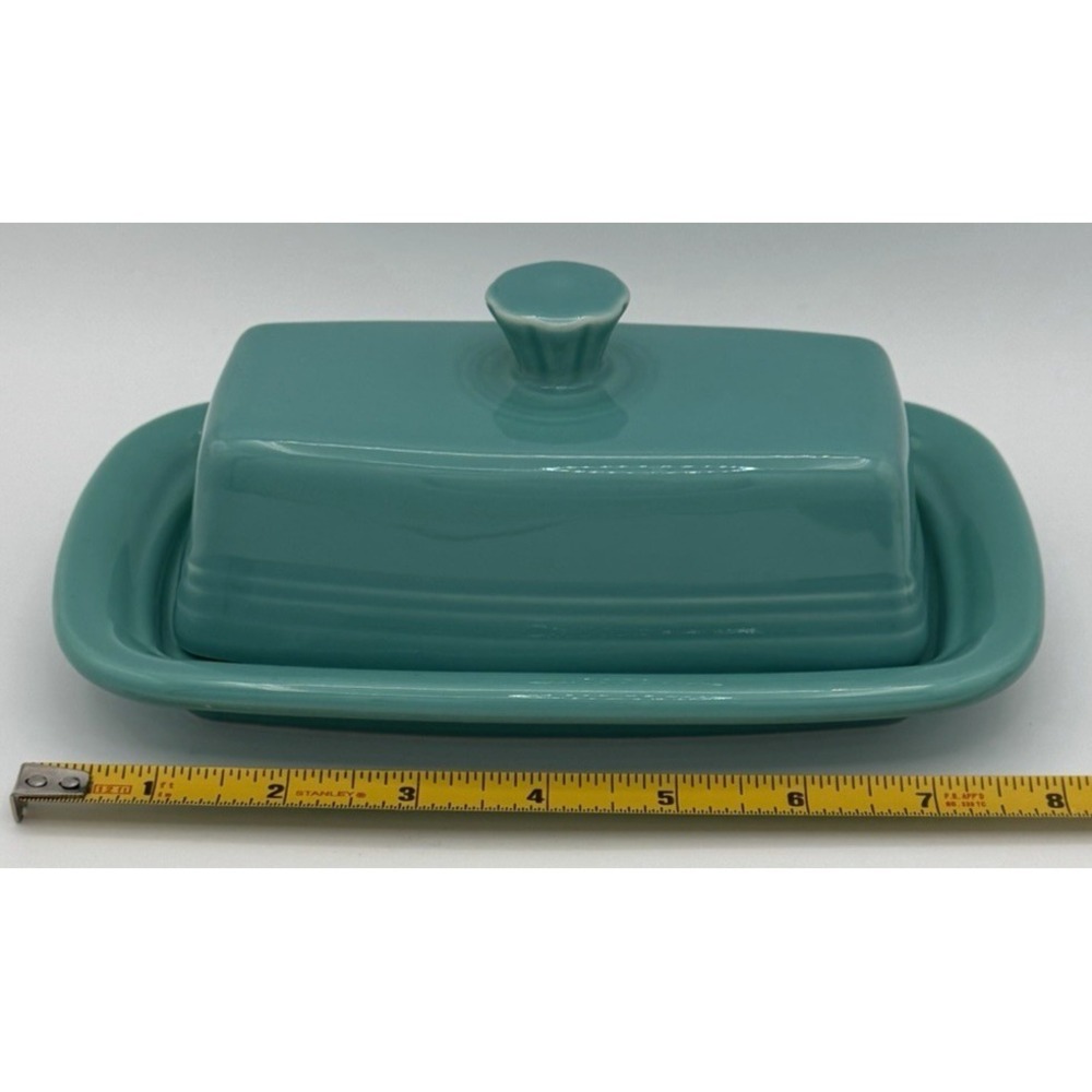 Fiestaware Turquoise Fiesta Covered Butter Dish New 8 1/8 X 5 1/8" EUC - Picture 5 of 6